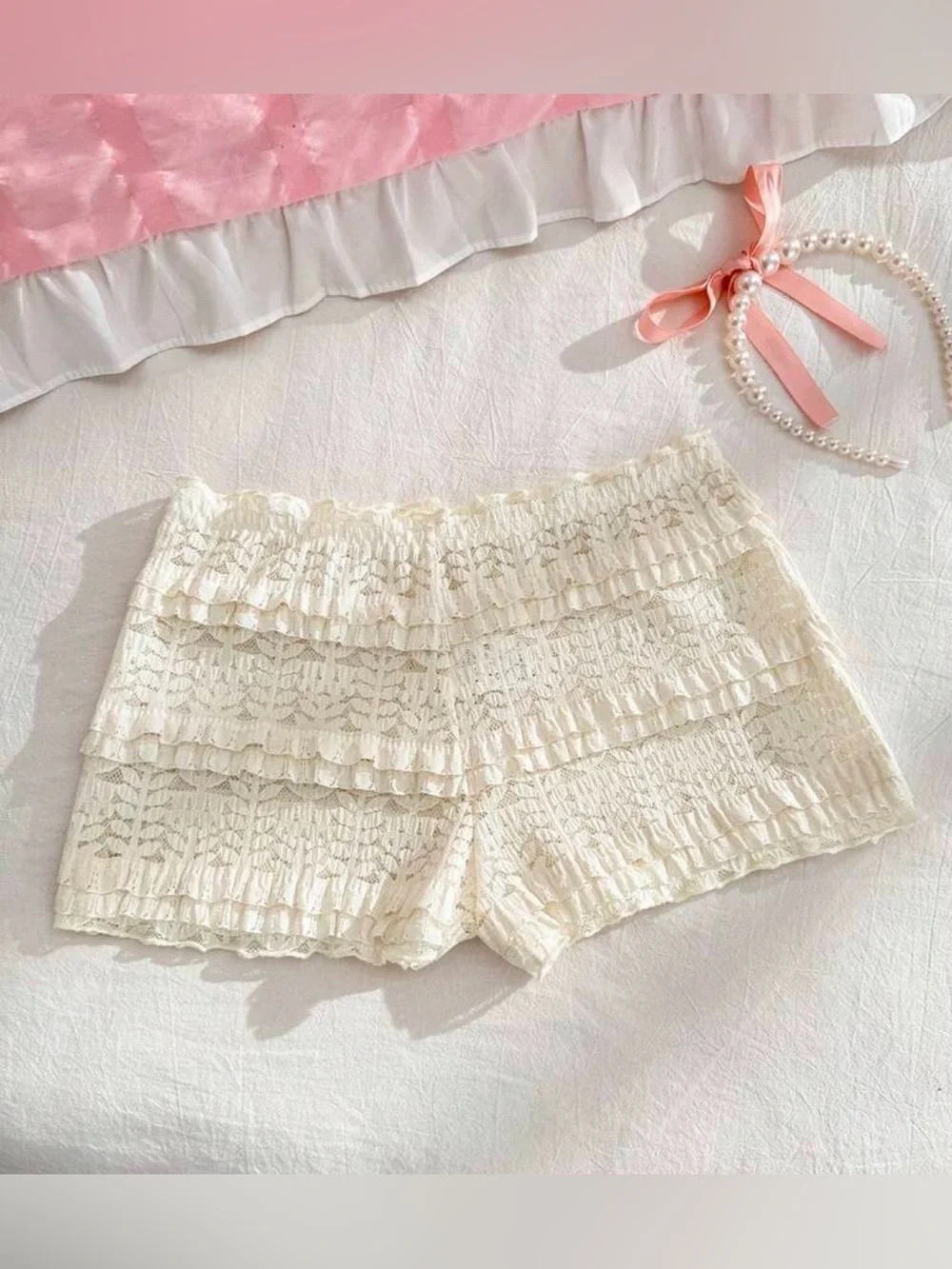 PetitDoll 1pc Cute Bow Decor Lace Cake Skirt Panty